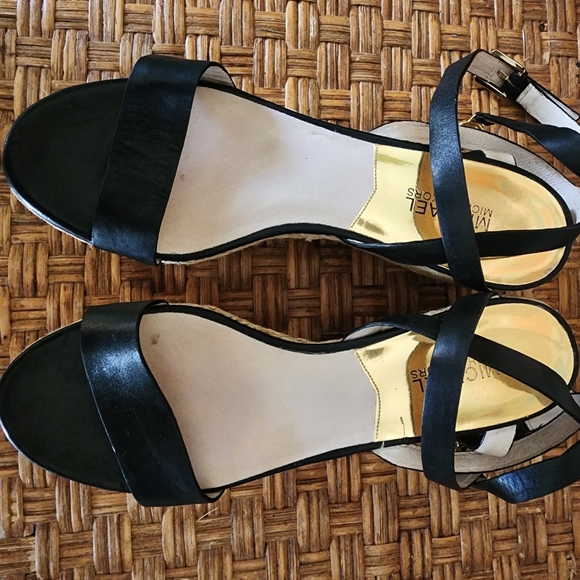 MICHAEL KORS Black Leather JALITA Jute PLATFORM Strappy MK Logo SANDALS - Picture 14 of 16